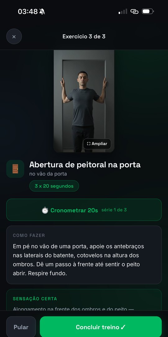 Exercício com vídeo, cronômetro e instruções passo a passo