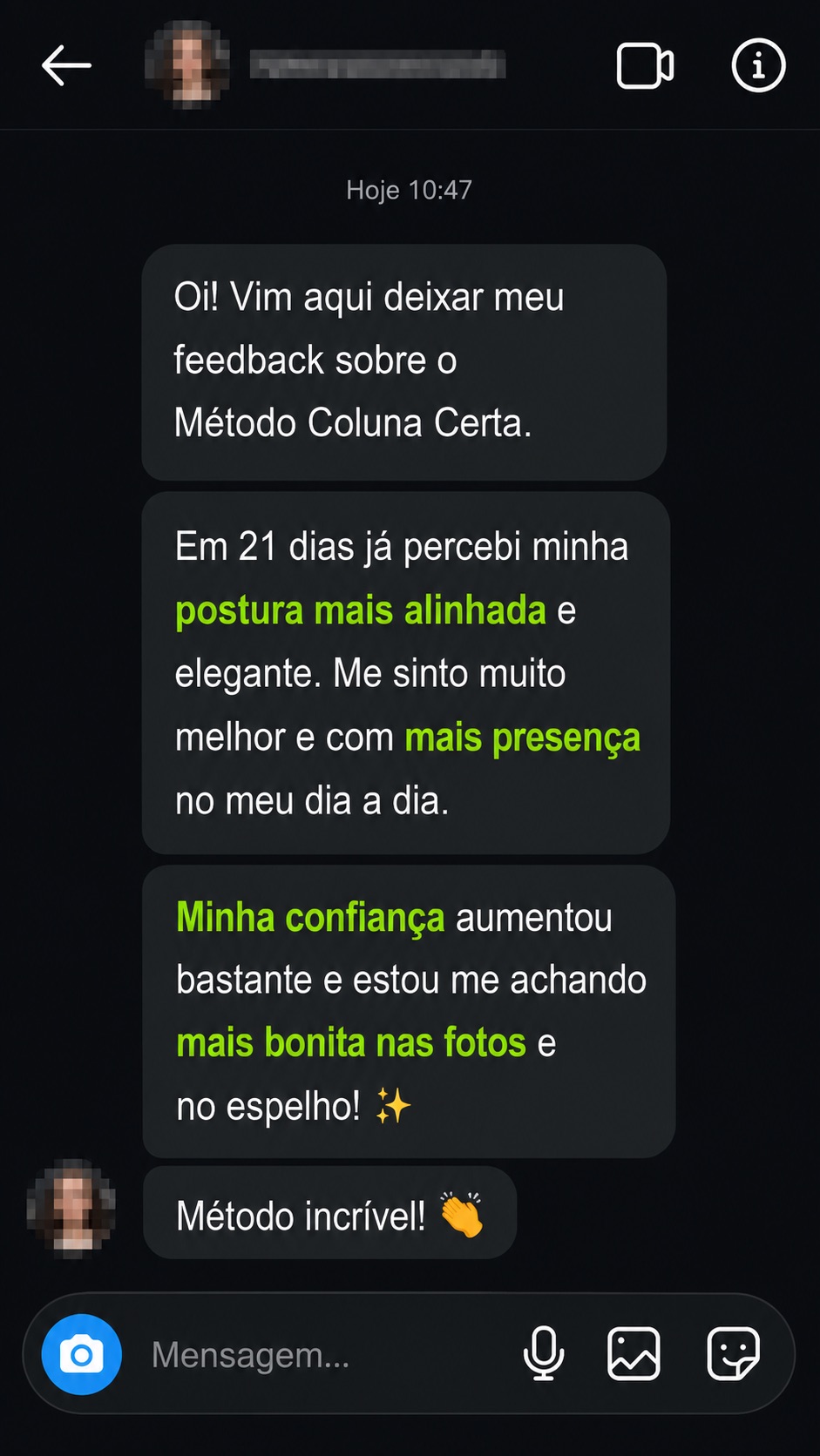 Depoimento de cliente no Instagram