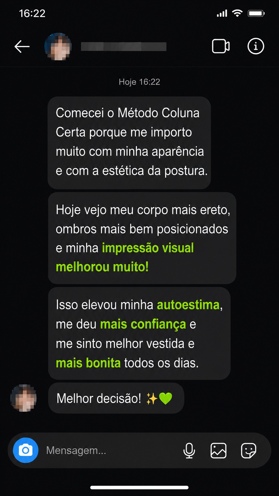 Depoimento de cliente no Instagram